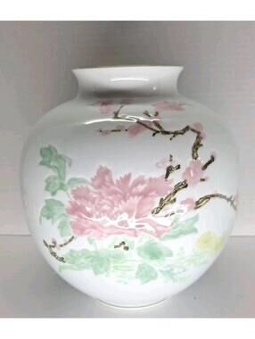 Vintage Vase Urn Japanese Marked And Signed Pink Peony Flowers Large